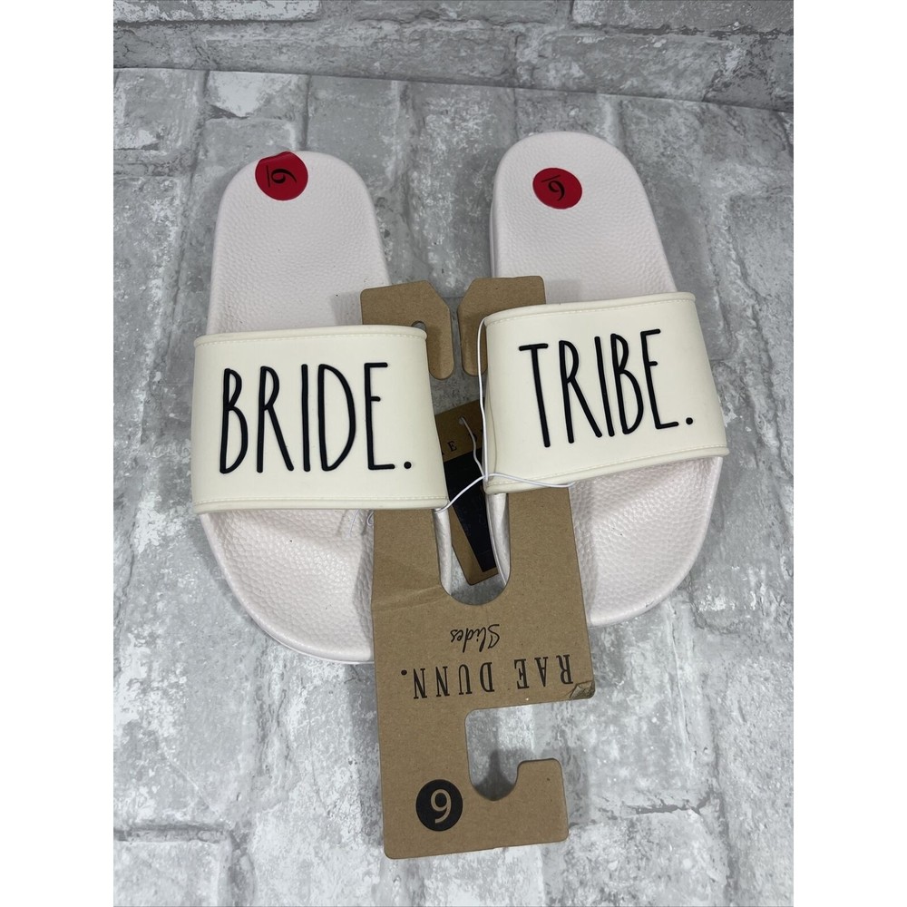 NWT Rae Dunn Ivory Bride Slides Sandals Size 6 Bride Tribe Wedding